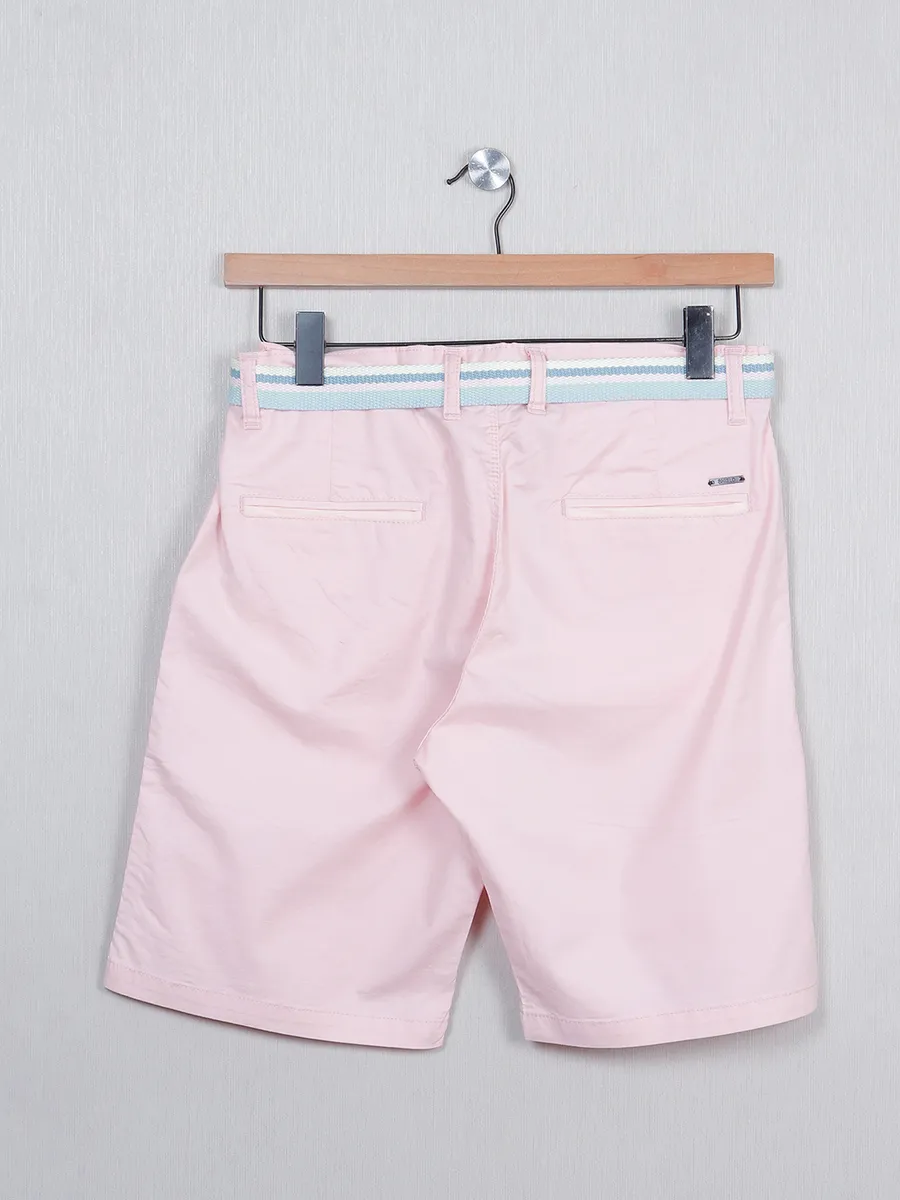 Pink cotton slim-fit mens shorts