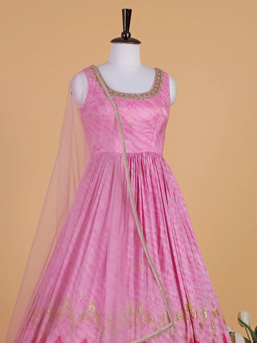 Pink georgette printed anarkali suit for wedding