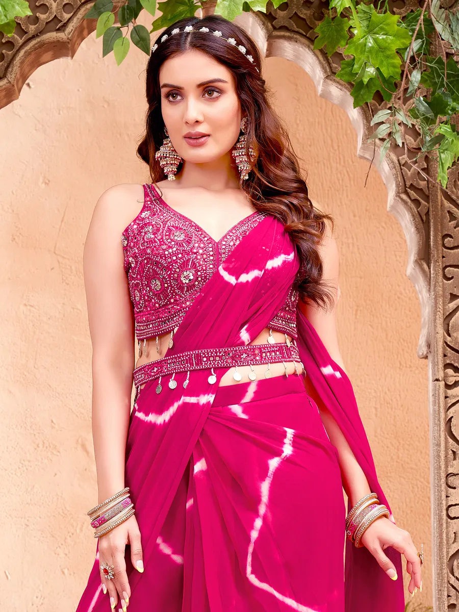 Pink georgette printed designer suit