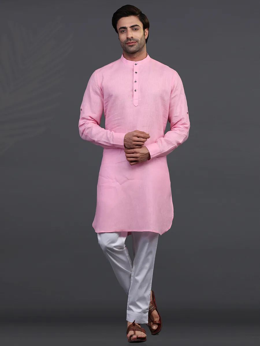 Pink linen mens  Kurta pajama for festive days