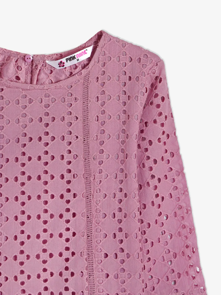 Pink Nine dark pink chikankari tunic top