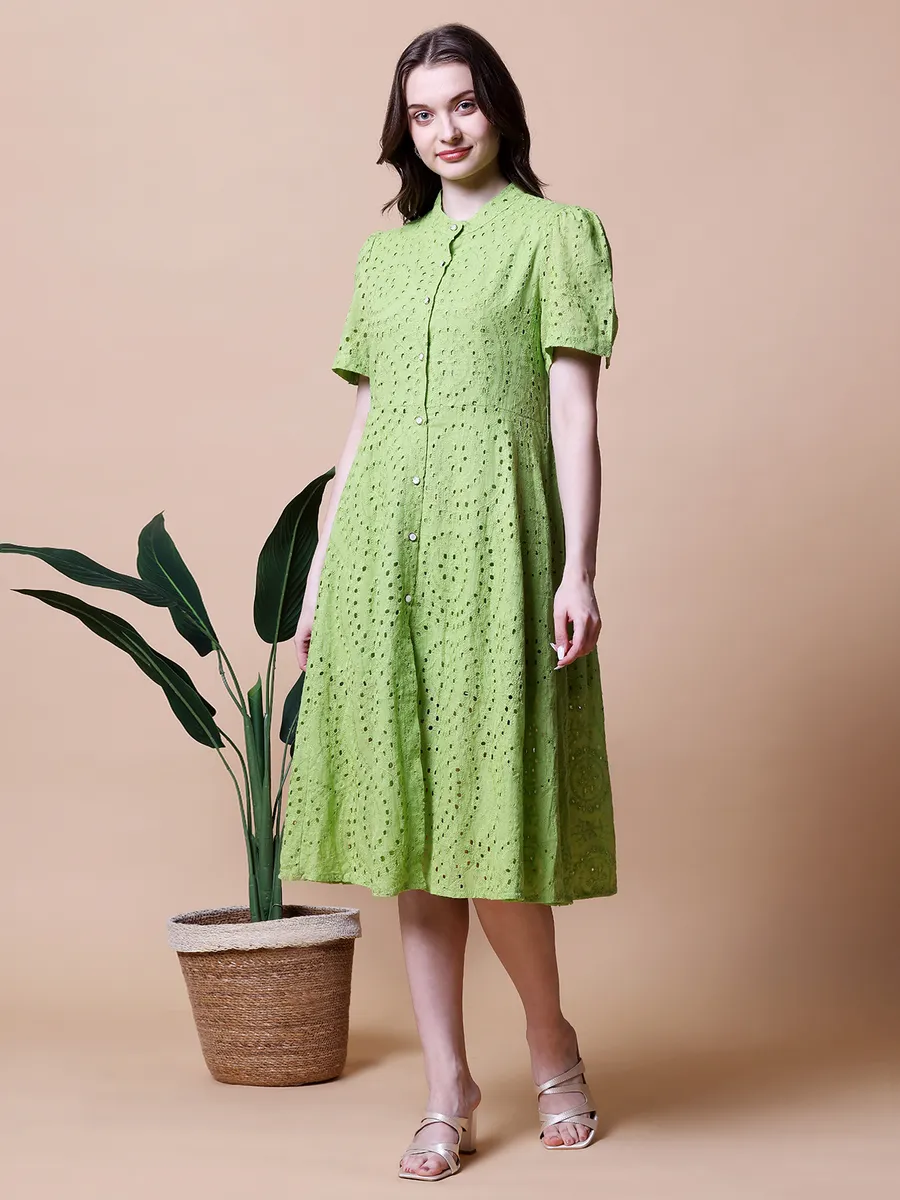 PINK NINE green cotton flare dress