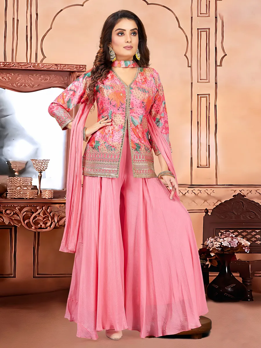 Pink palazzo suit with choker dupatta