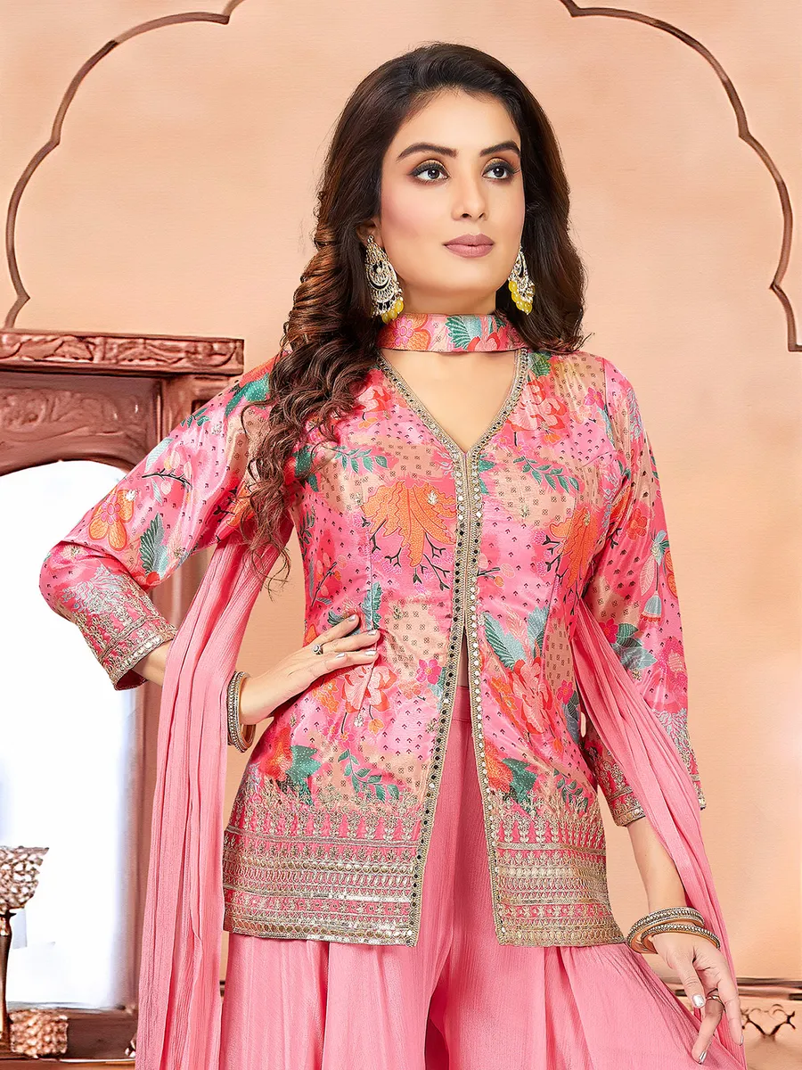 Pink palazzo suit with choker dupatta