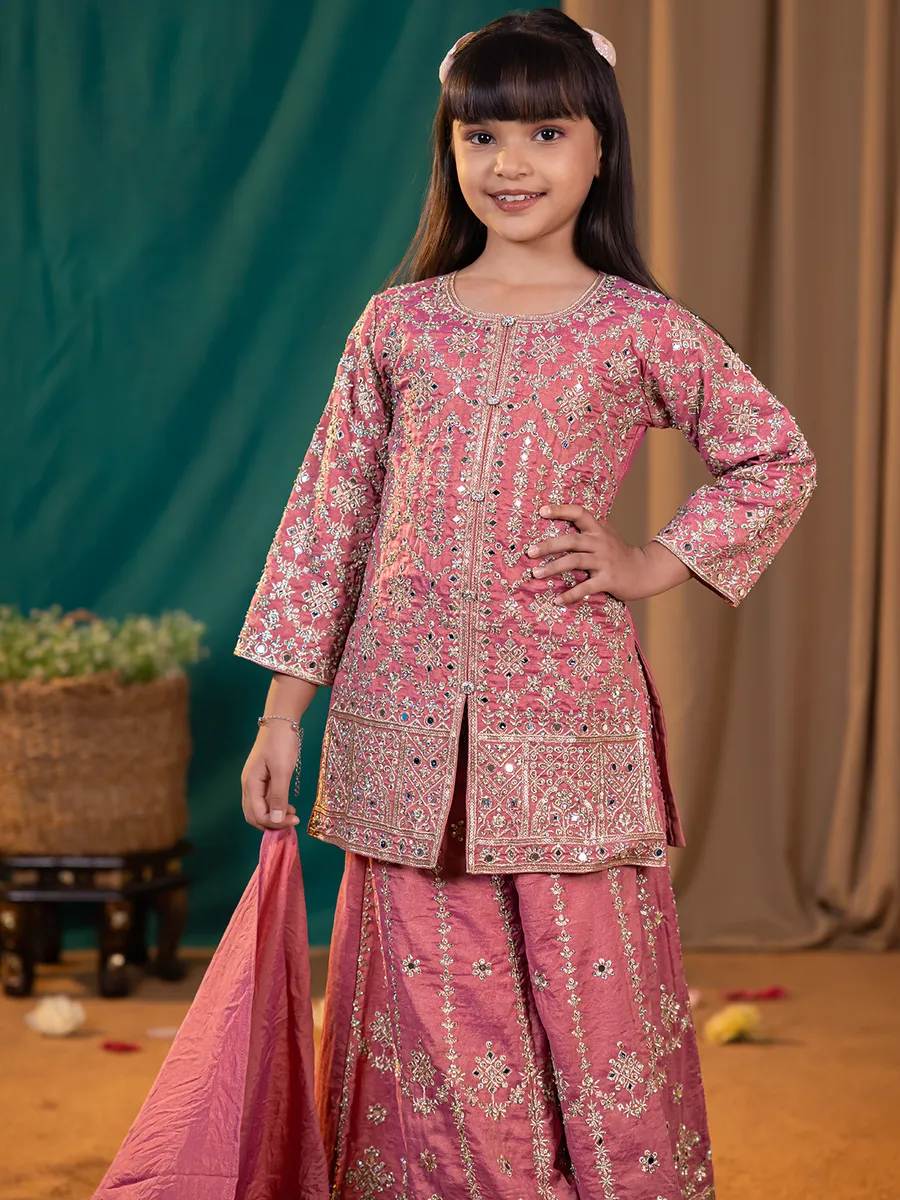 Pink reshami silk palazzo suit for girls