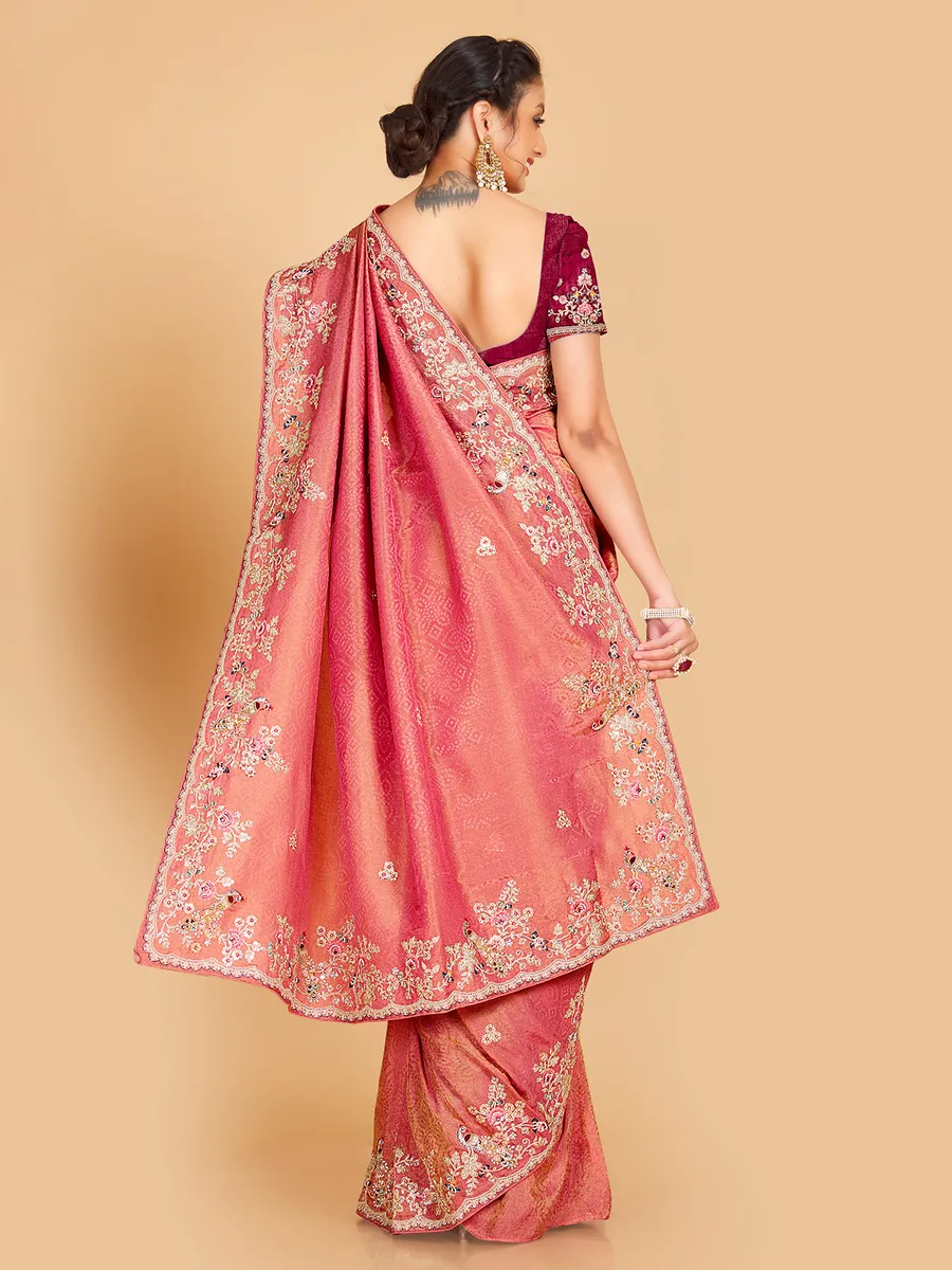 Pink shaded rich silk wedding saree