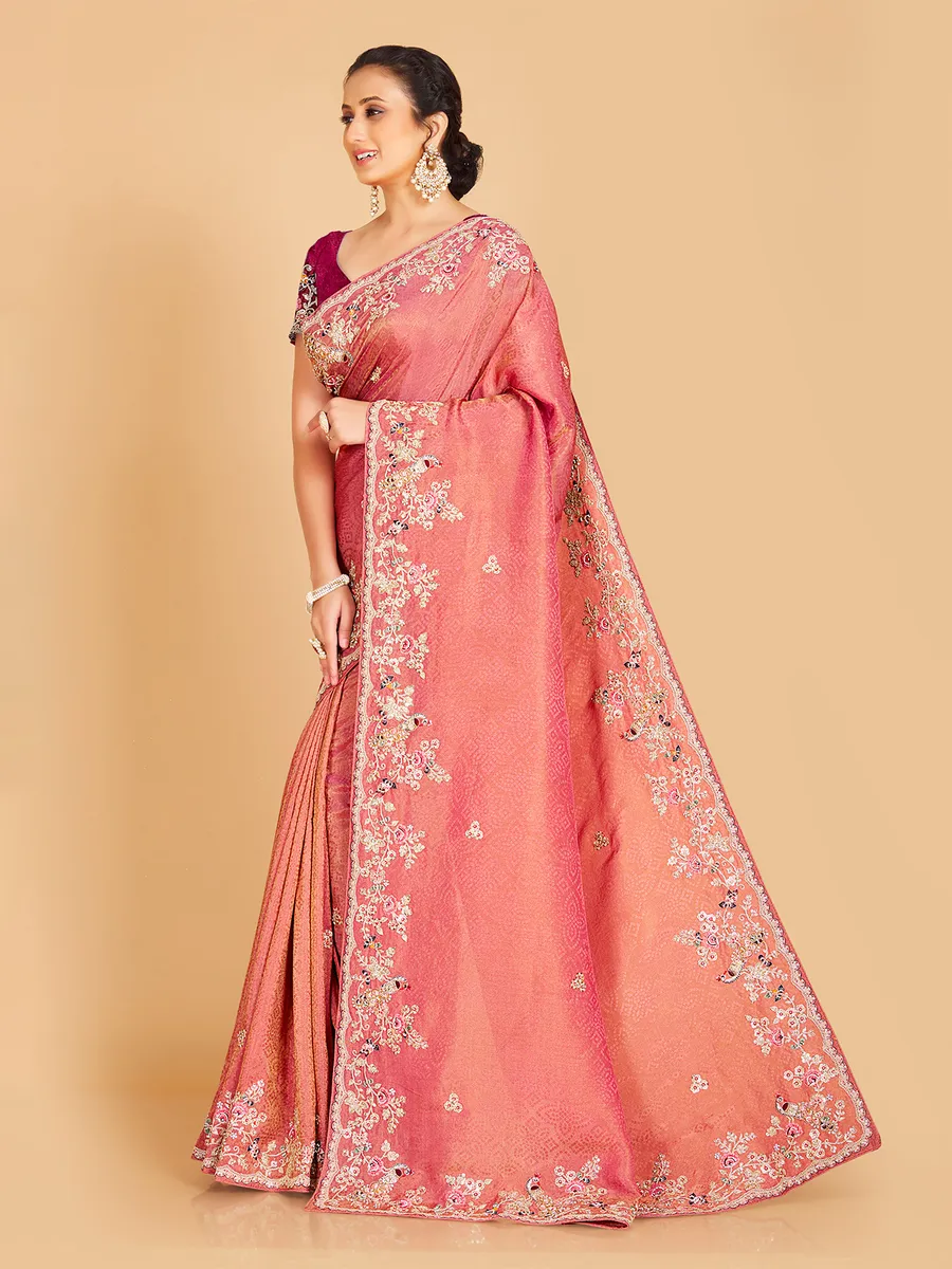 Pink shaded rich silk wedding saree