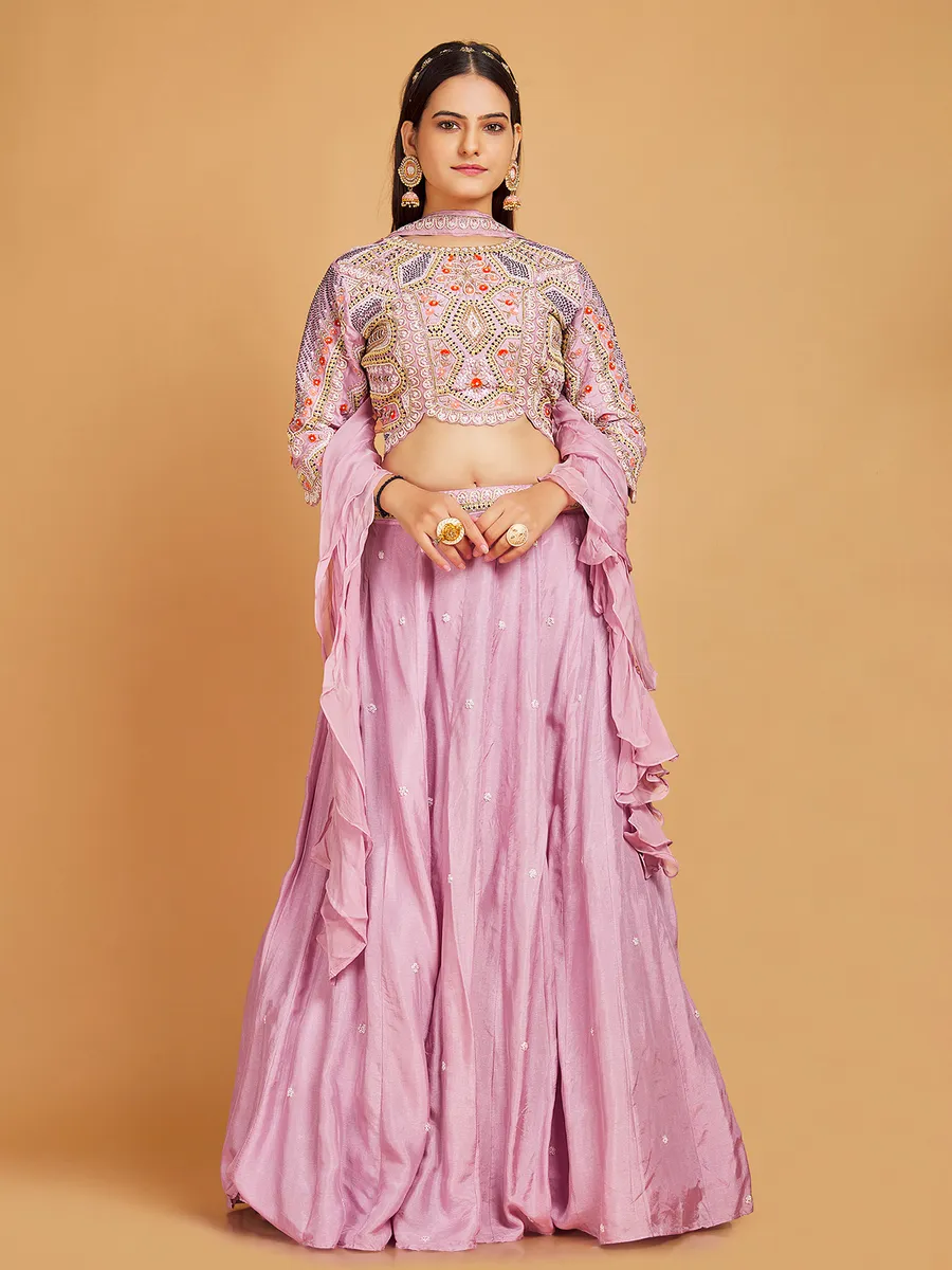 Pink silk lehenga choli with choker dupatta