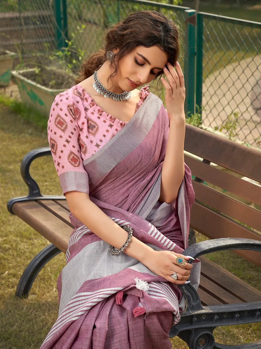 Onion Pink soft linen silk saree