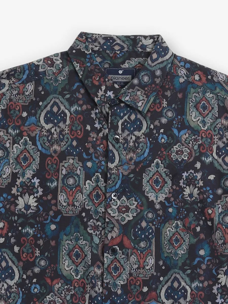 PIONEER Black cotton printed casual shirt