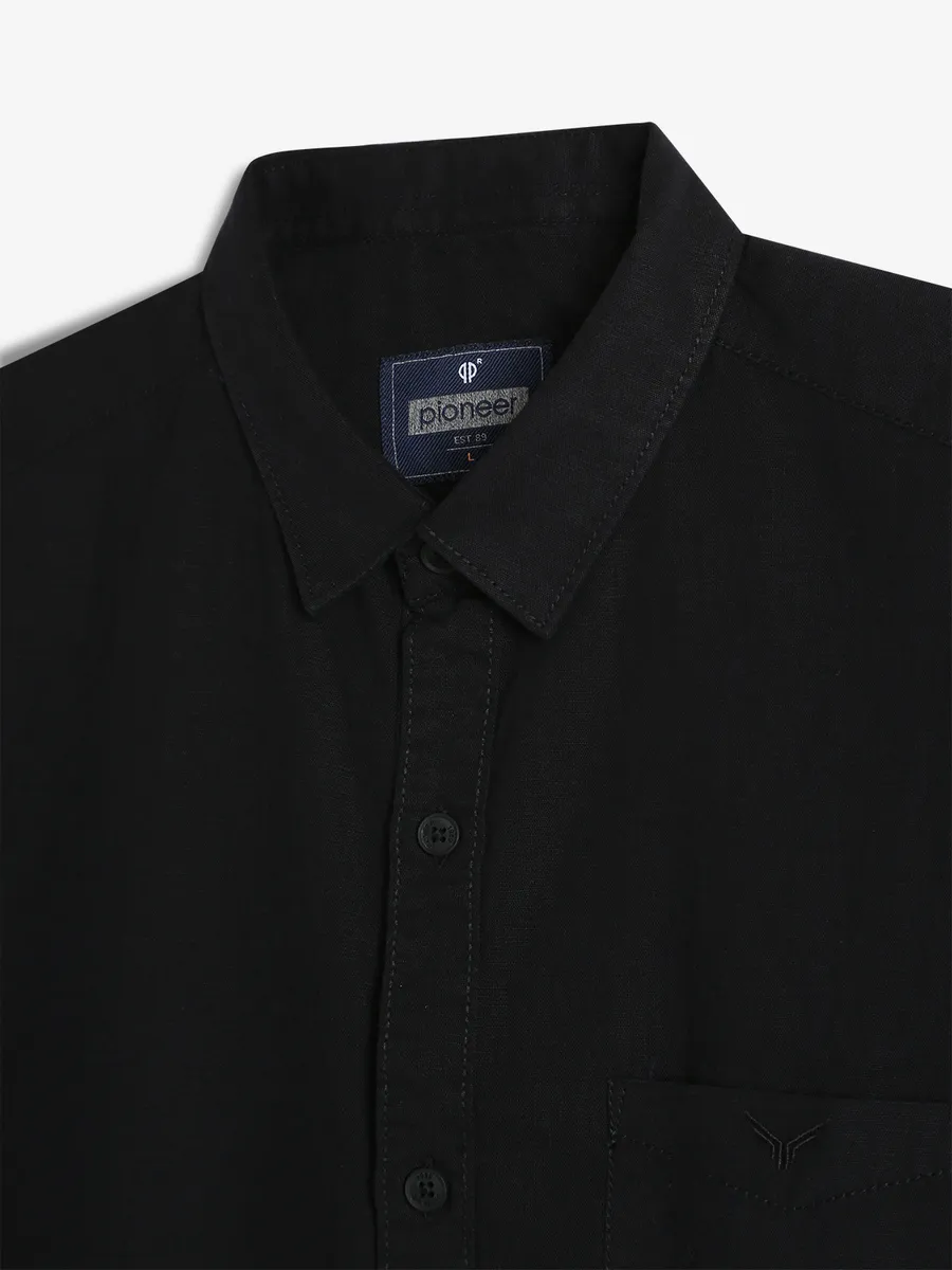 PIONEER black plain linen shirt