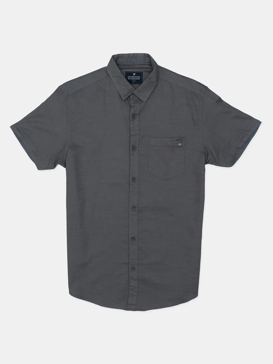 Pioneer cotton grey color solid casual shirt