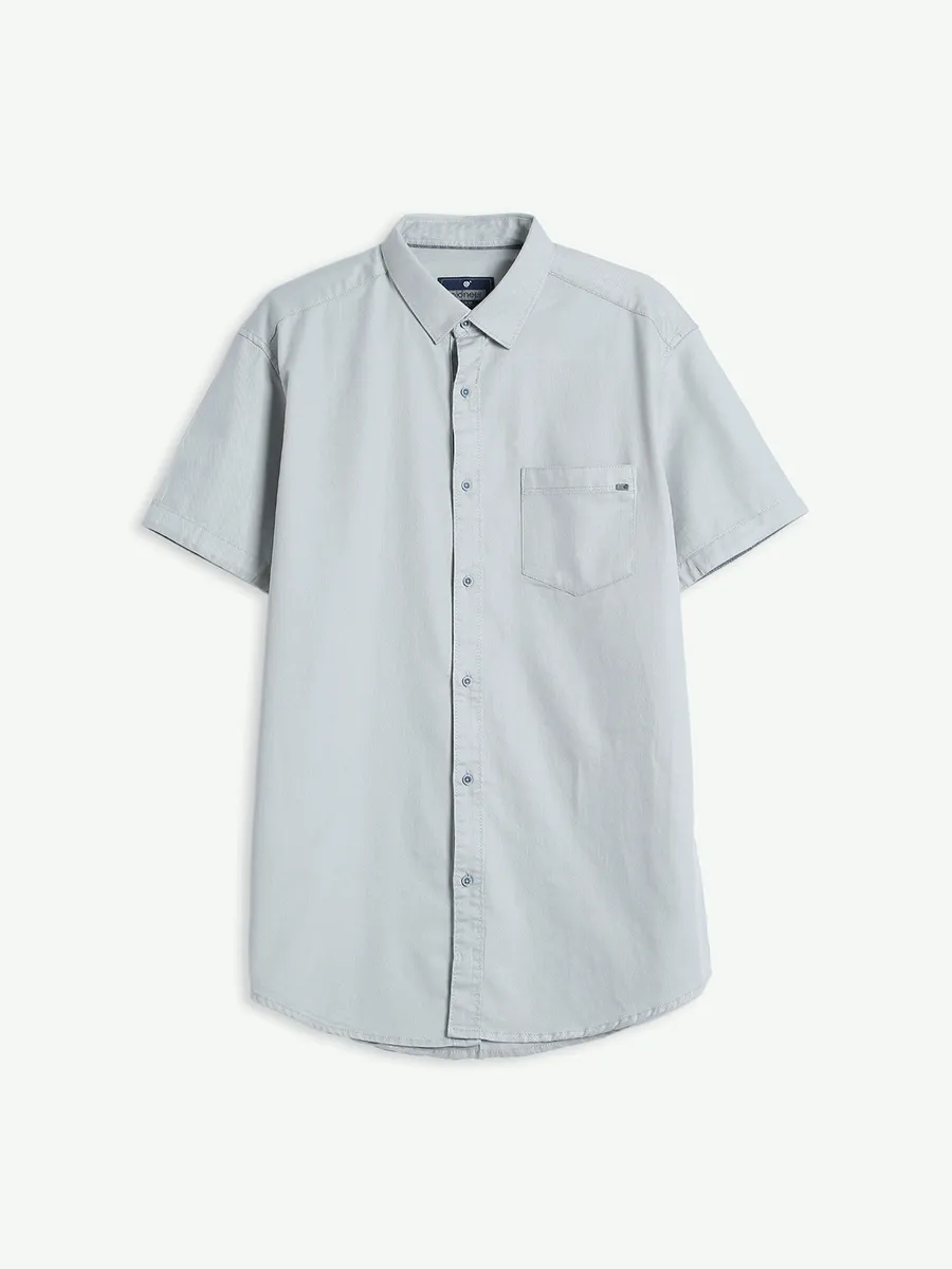 Pioneer cotton plain light grey shirt