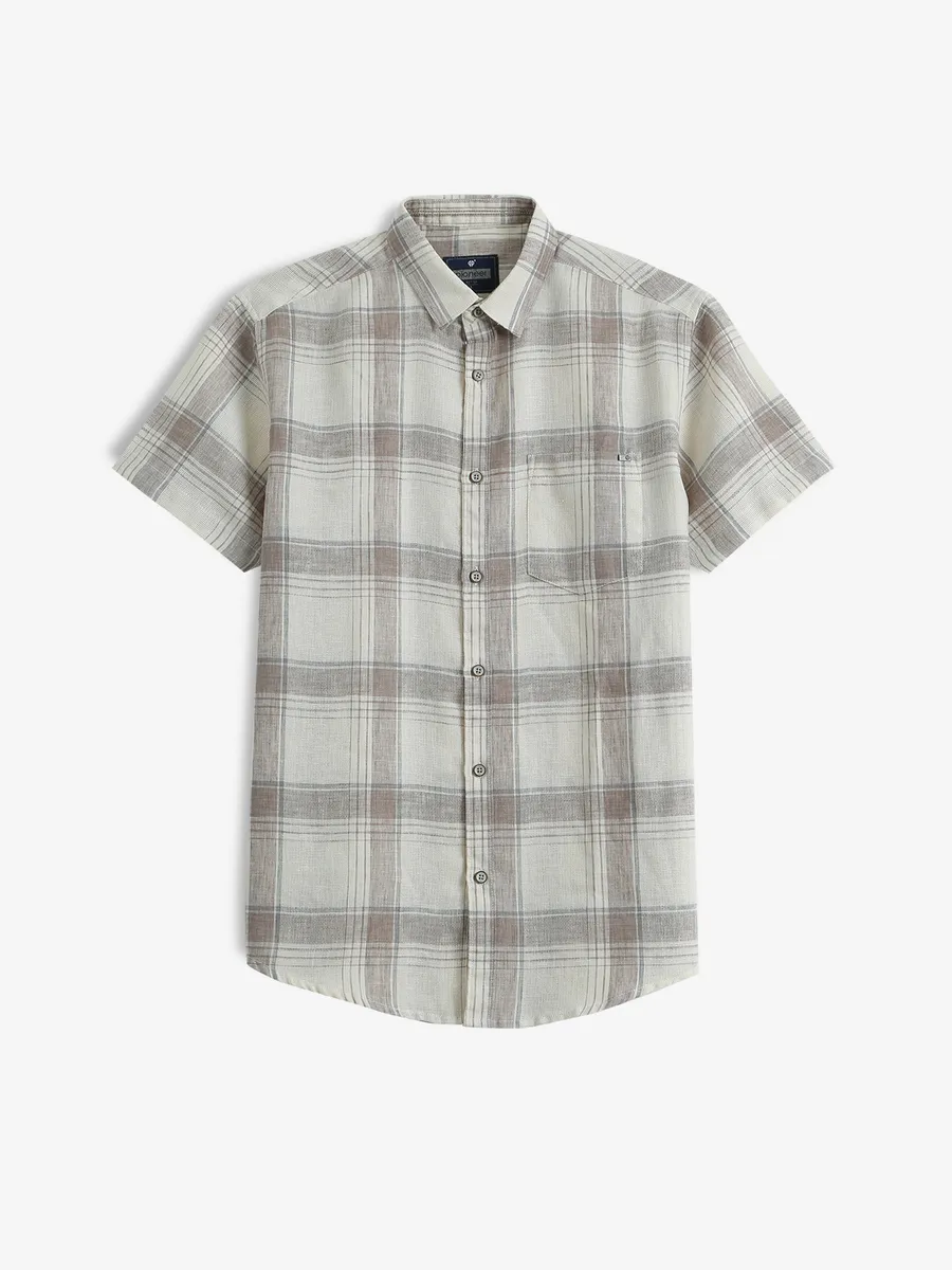 PIONEER cream checks casual cotton shirt