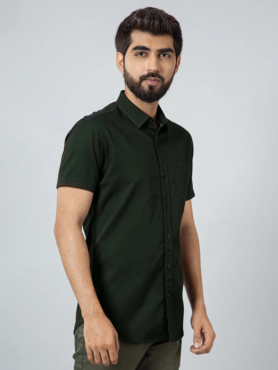 Pioneer dark olive cotton casual wear shirt for men