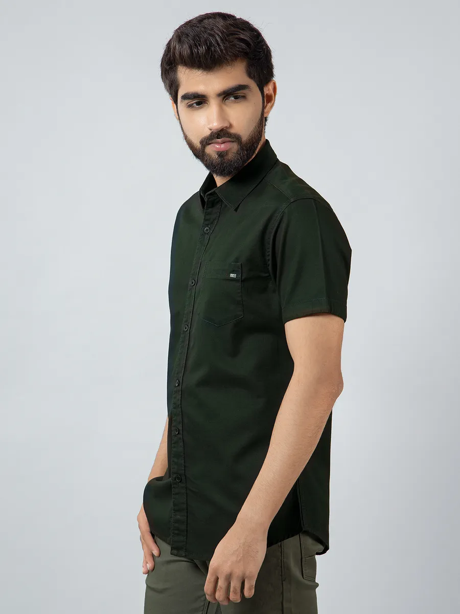 Pioneer dark olive cotton casual wear shirt for men
