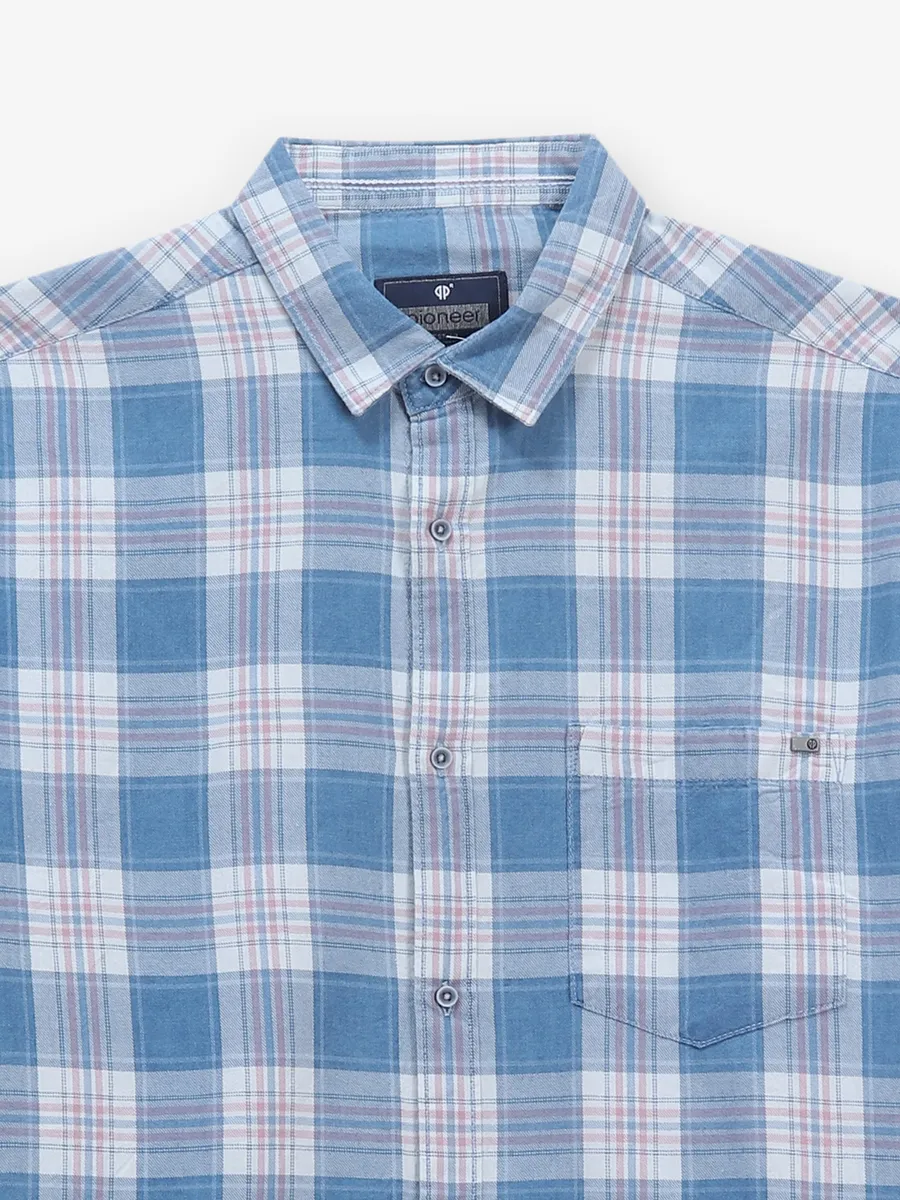 PIONEER denim blue casual shirt with checks