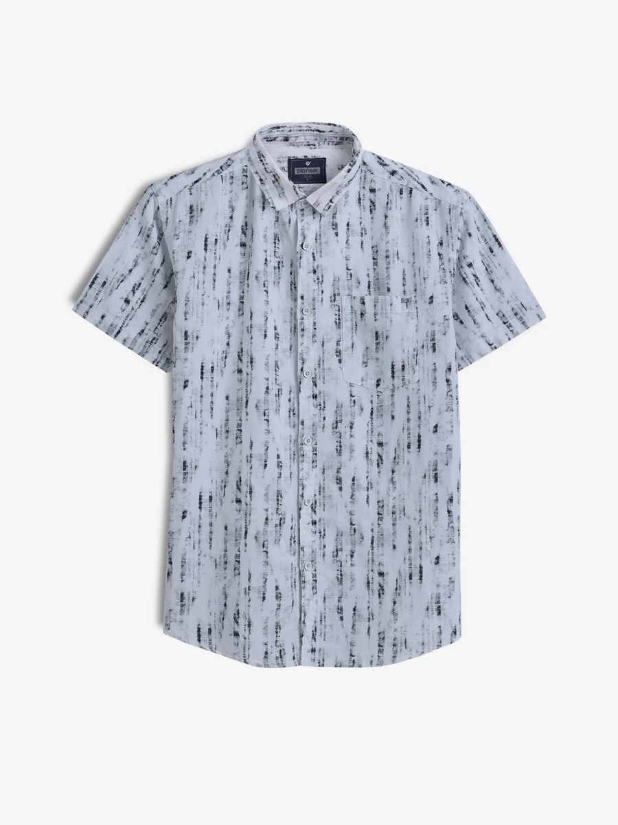 PIONEER grey printed linen shirt