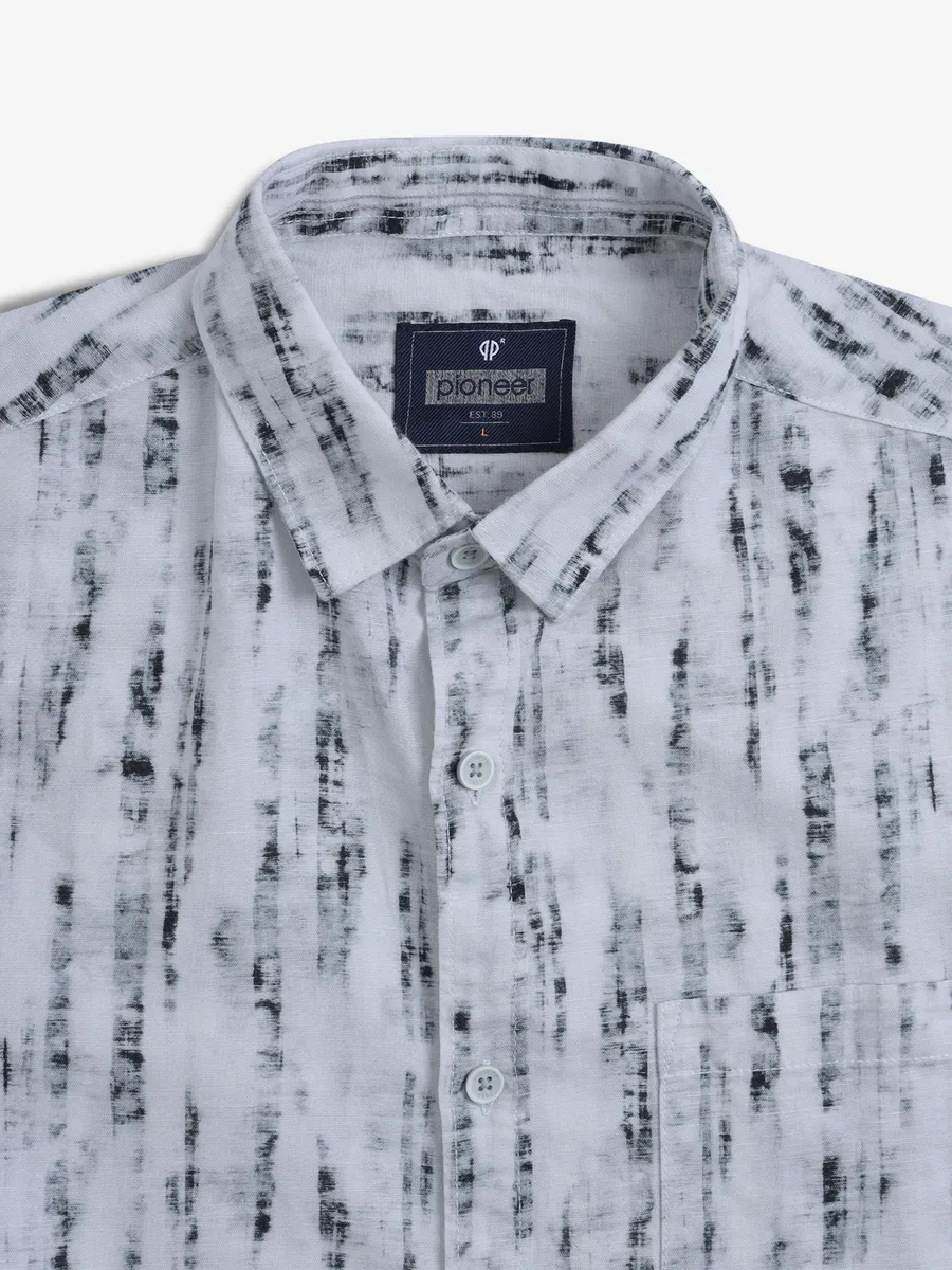 PIONEER grey printed linen shirt