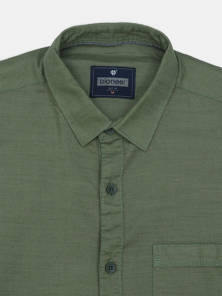 Pioneer olive color solid casual shirt for men