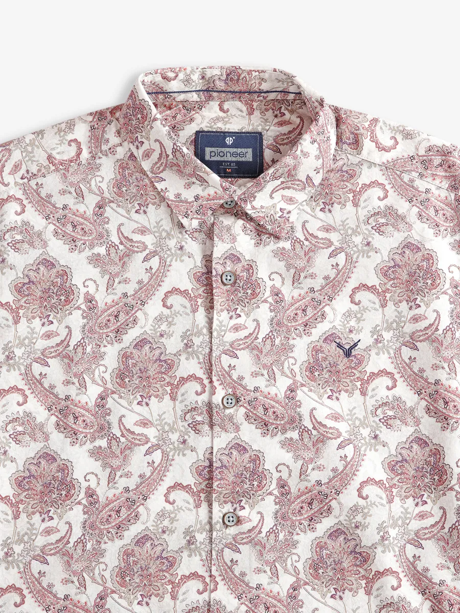 Pioneer orange and cream printed shirt