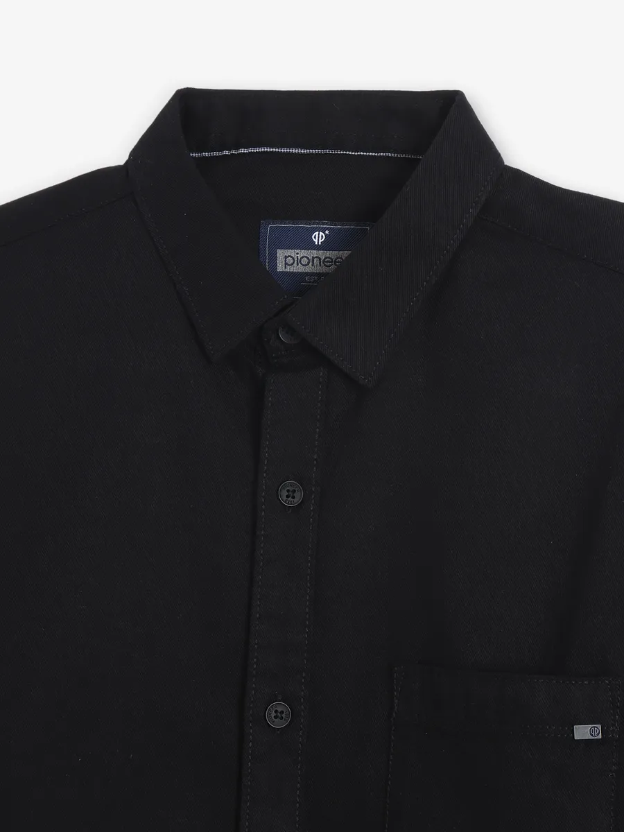PIONEER plain black cotton casual shirt