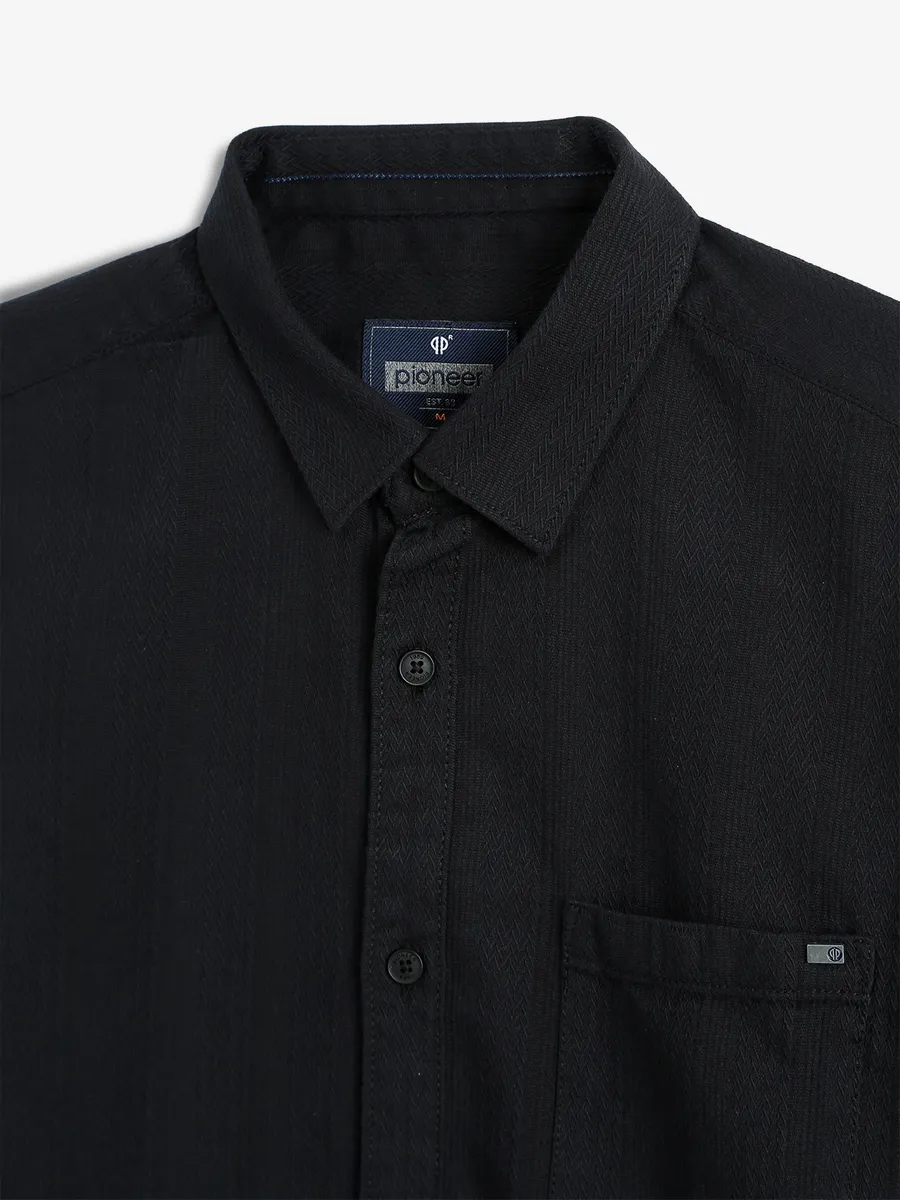 PIONEER plain black cotton shirt