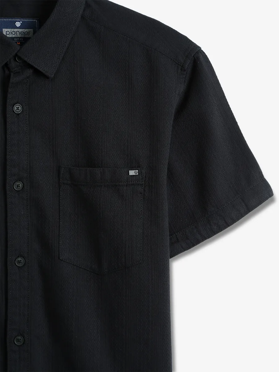 PIONEER plain black cotton shirt