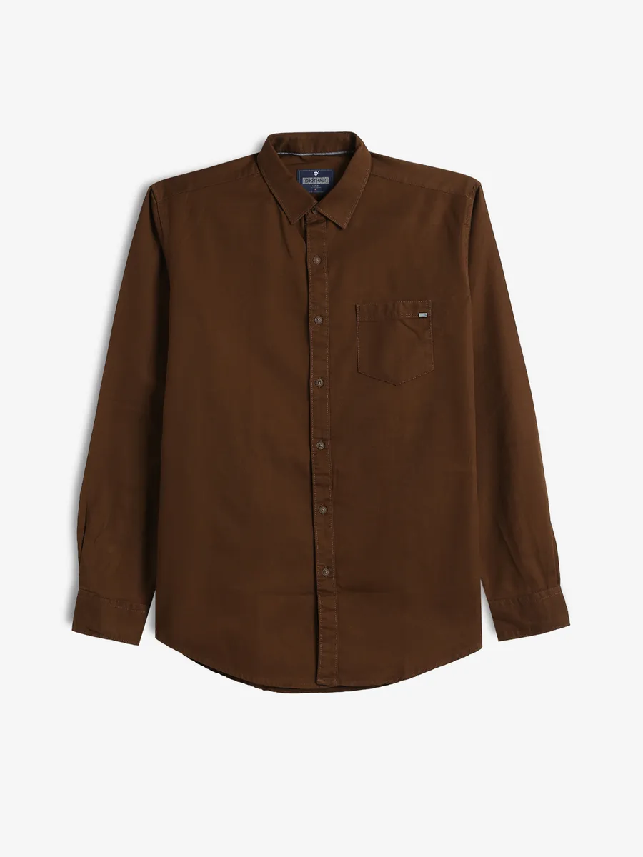 PIONEER plain brown cotton shirt