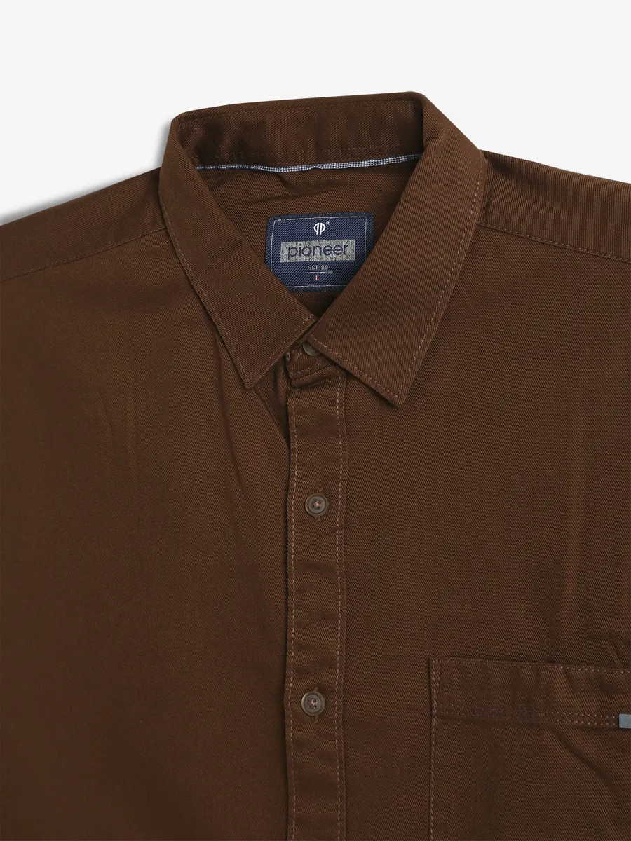 PIONEER plain brown cotton shirt