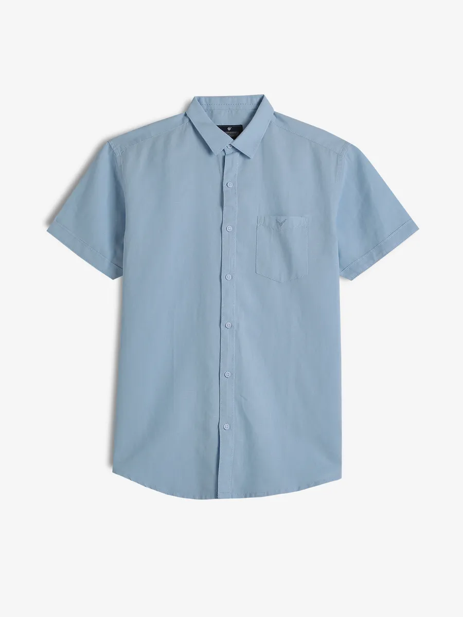 PIONEER plain sky blue linen shirt