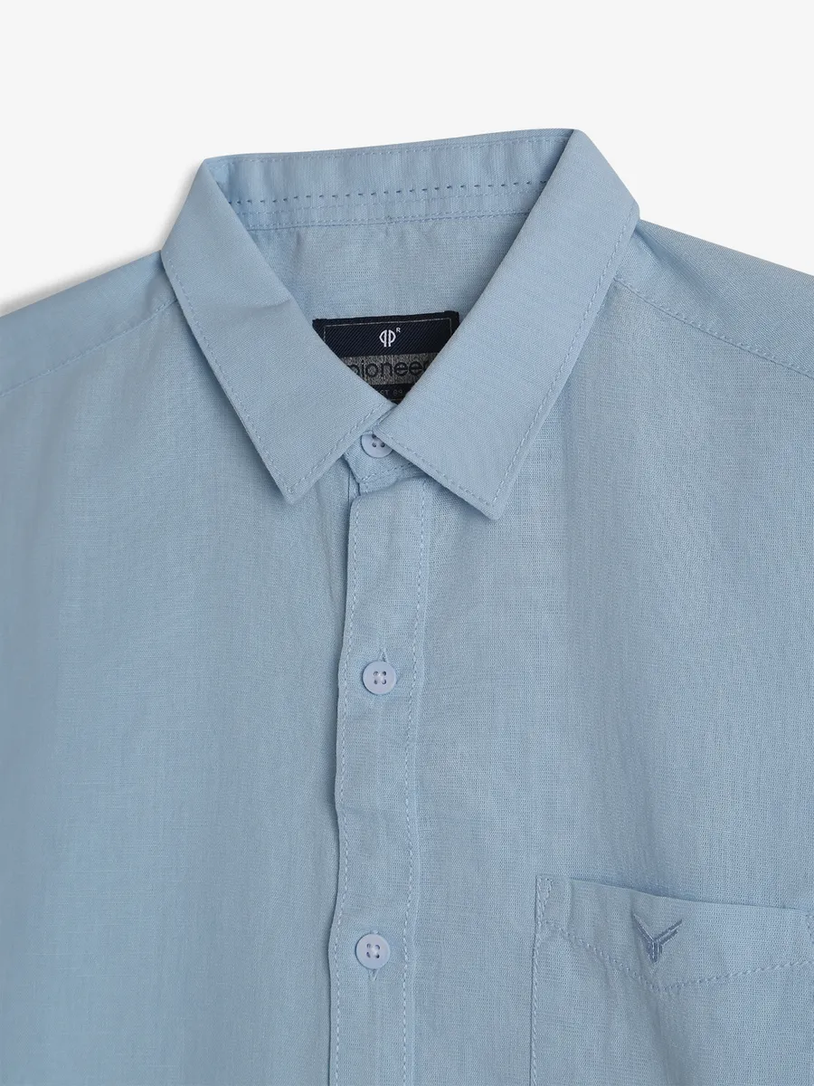 PIONEER plain sky blue linen shirt