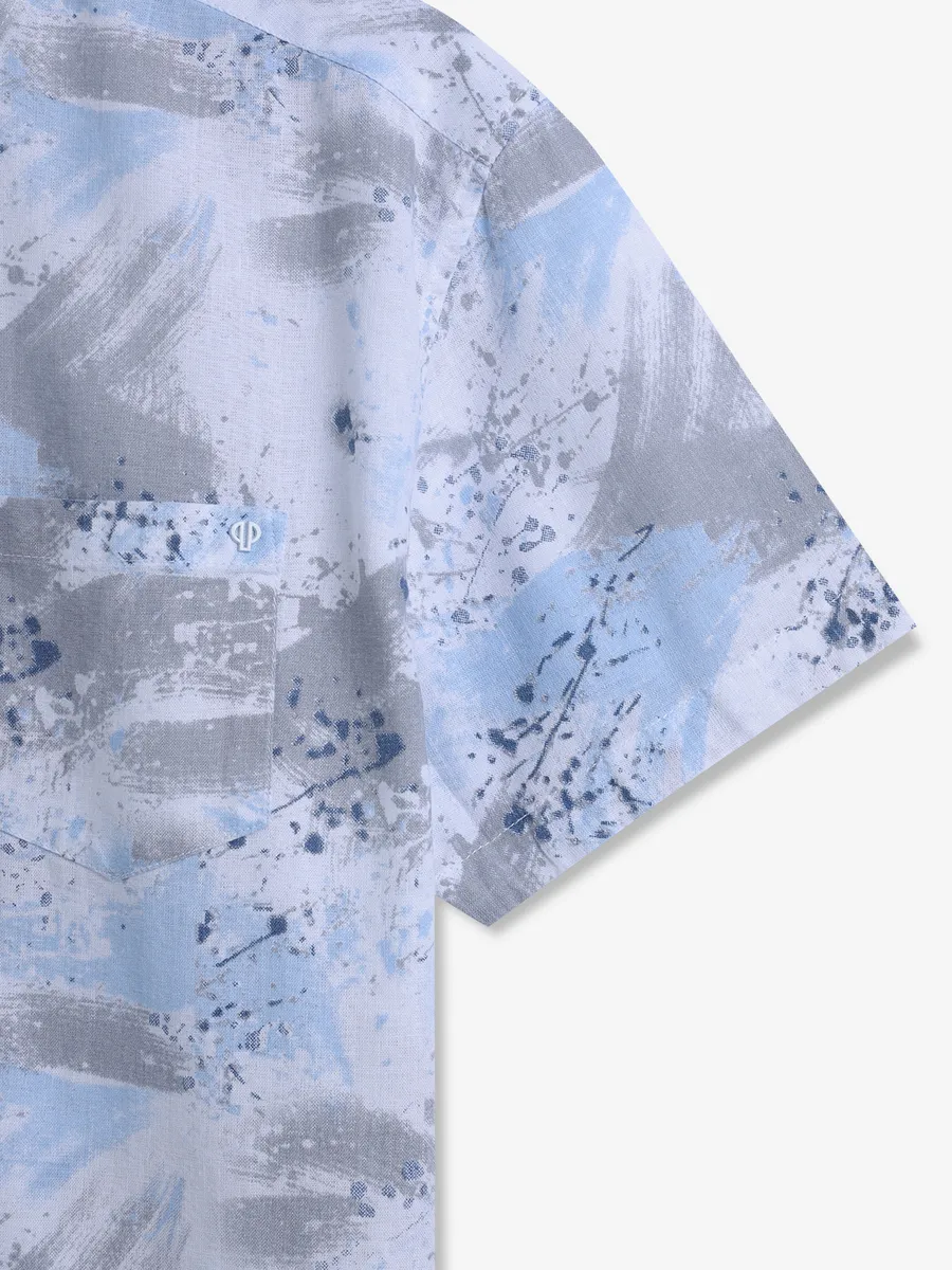 PIONEER sky blue and white printed shirt