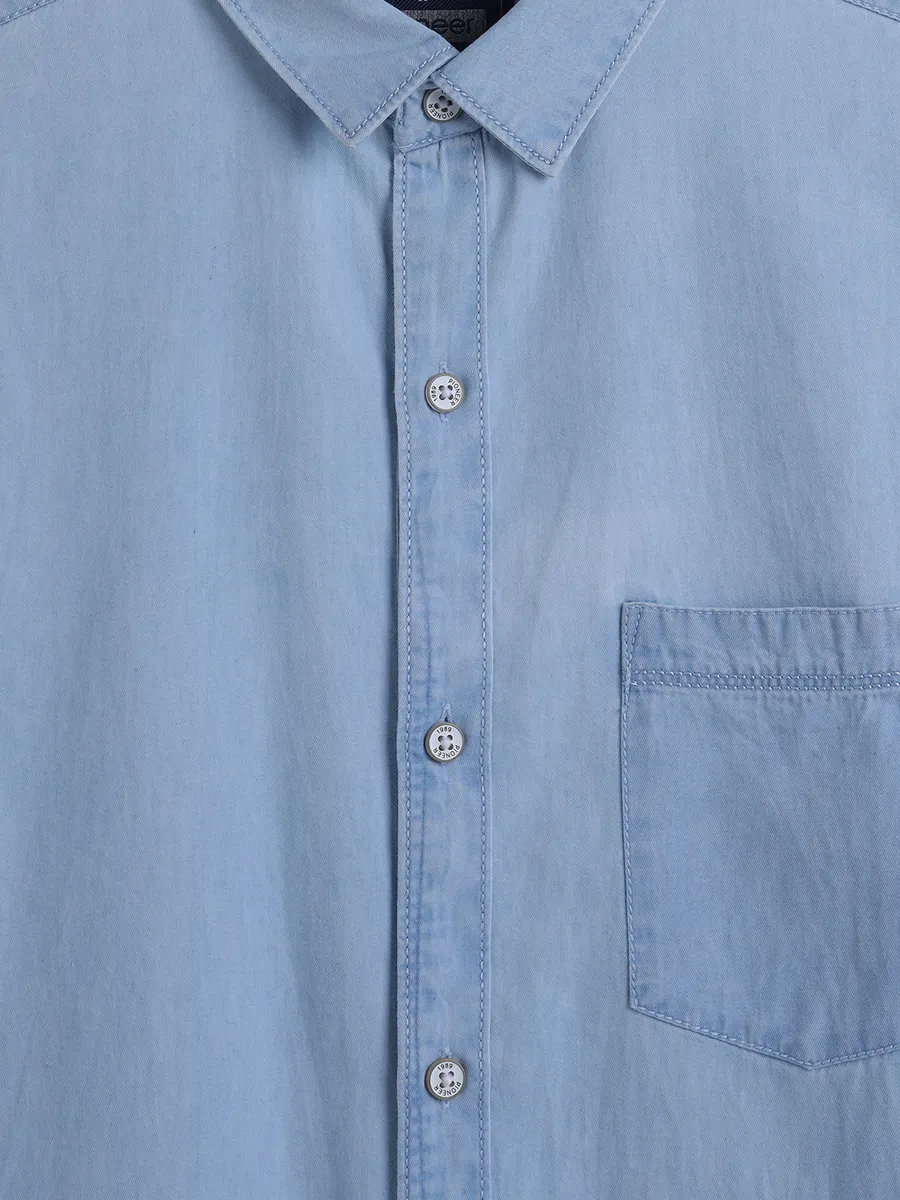 PIONEER sky blue plain cotton shirt