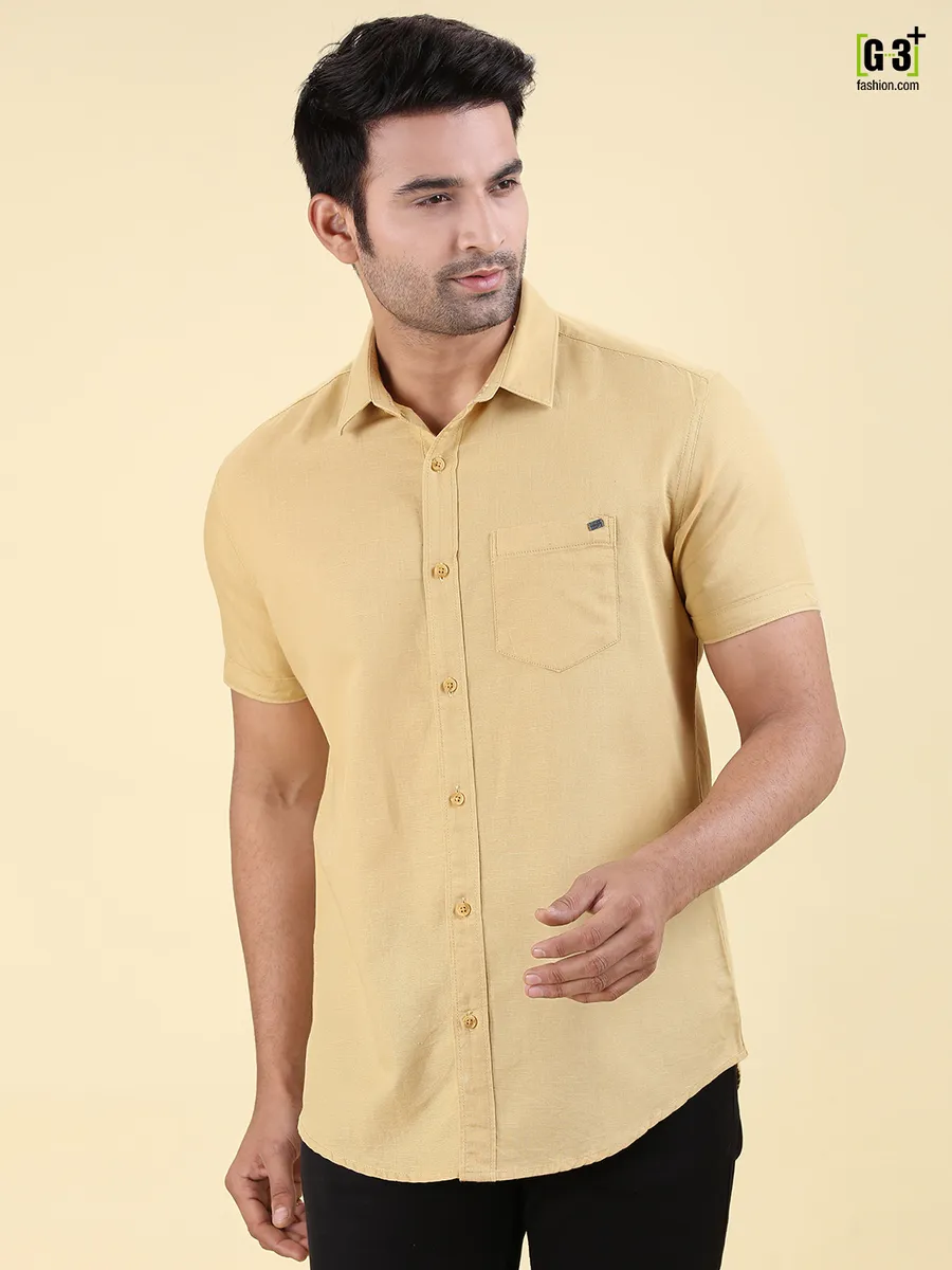 Pioneer slim collar mustard yellow solid shirt
