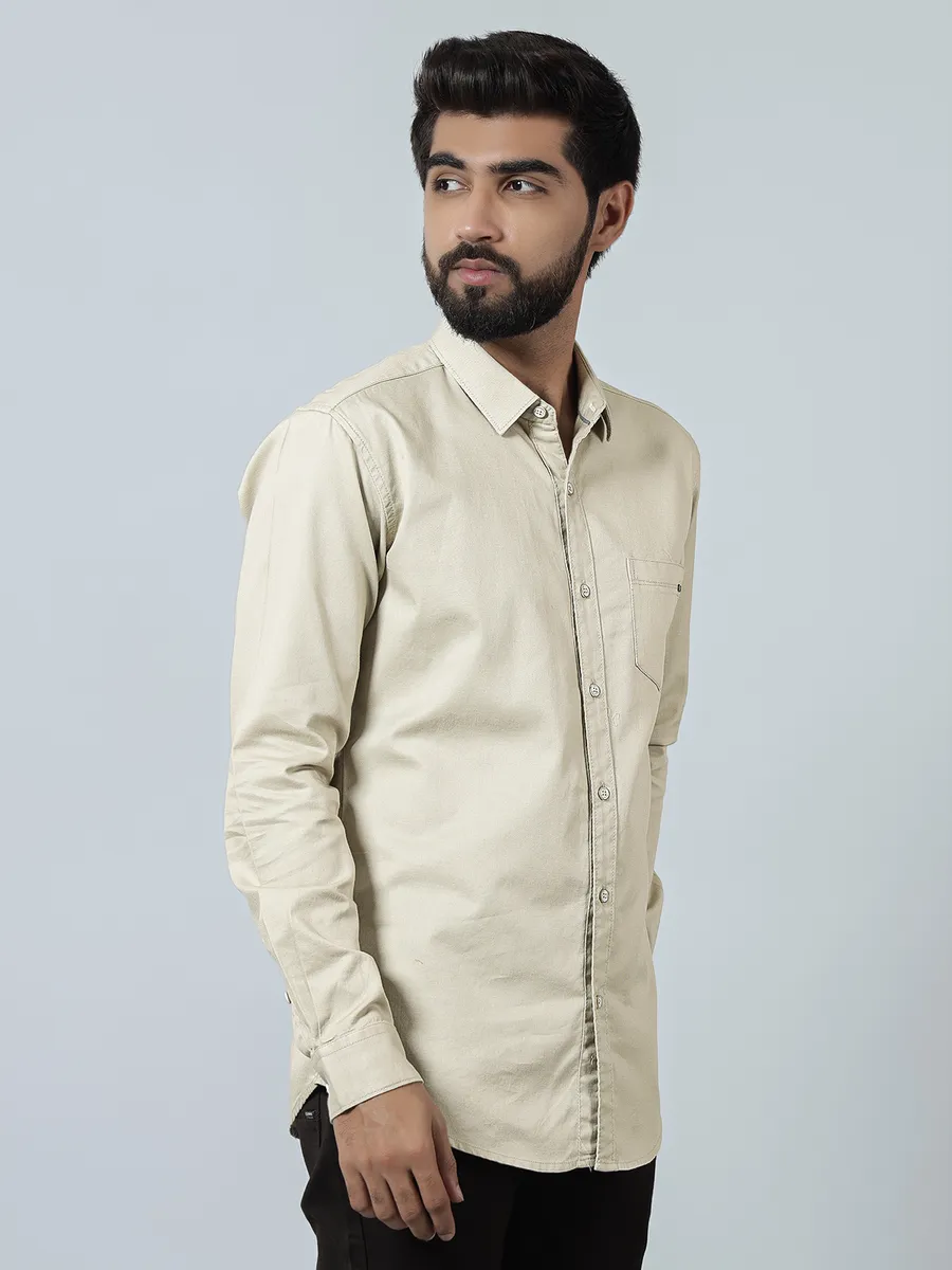 Pioneer solid beige color casual shirt for mens