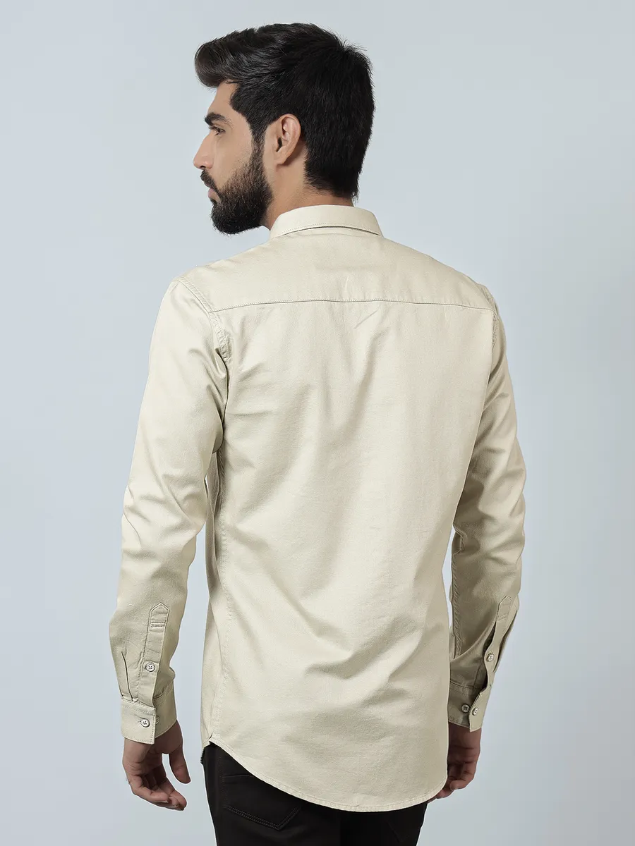 Pioneer solid beige color casual shirt for mens