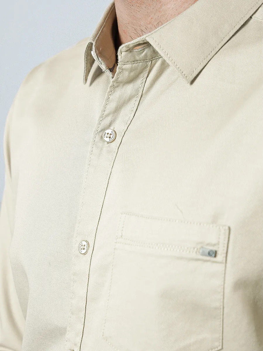 Pioneer solid beige color casual shirt for mens