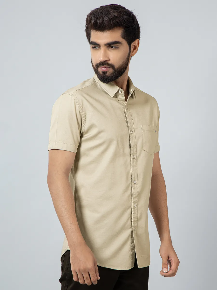 Pioneer solid beige cotton casual shirt