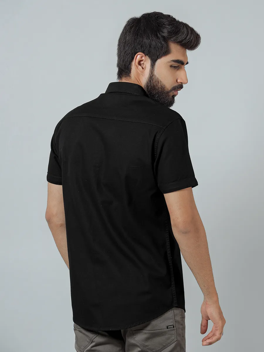 Pioneer solid black casual shirt in cotton