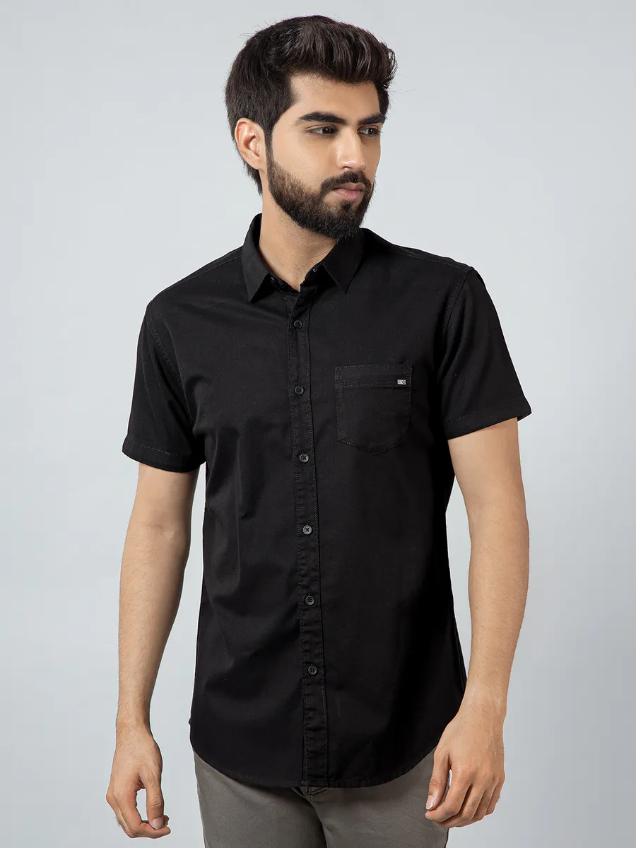 Pioneer solid black casual shirt in cotton