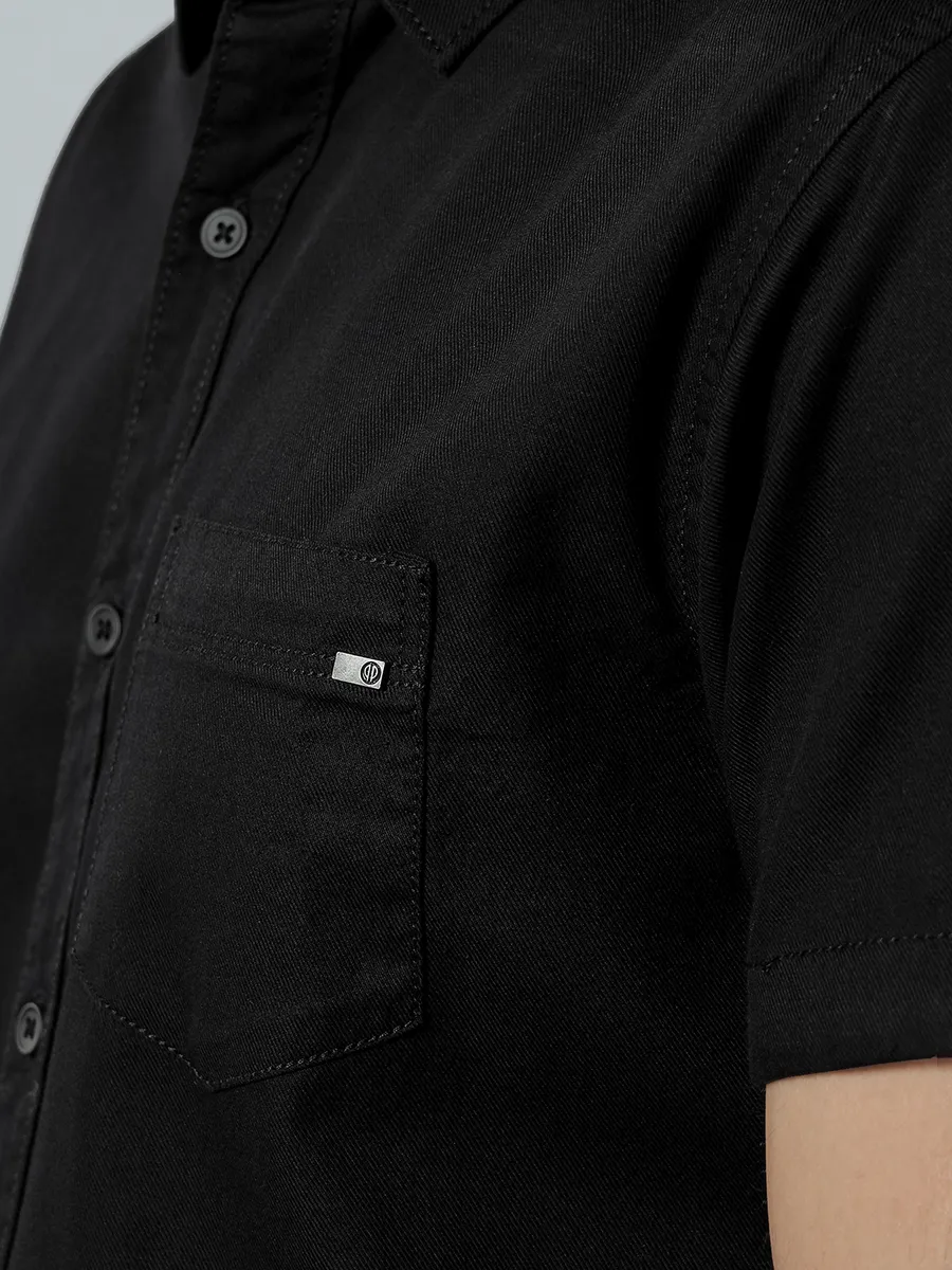 Pioneer solid black casual shirt in cotton