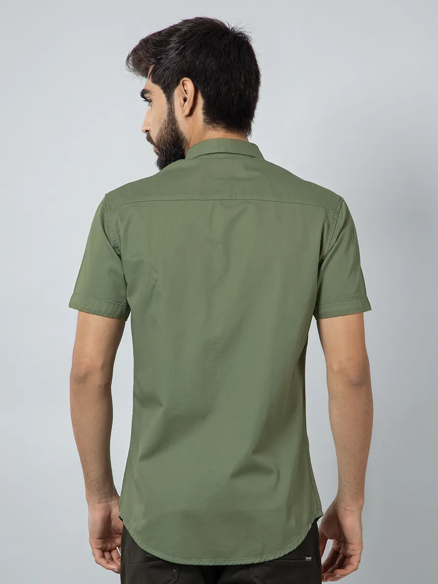 Pioneer solid green color cotton casual shirt