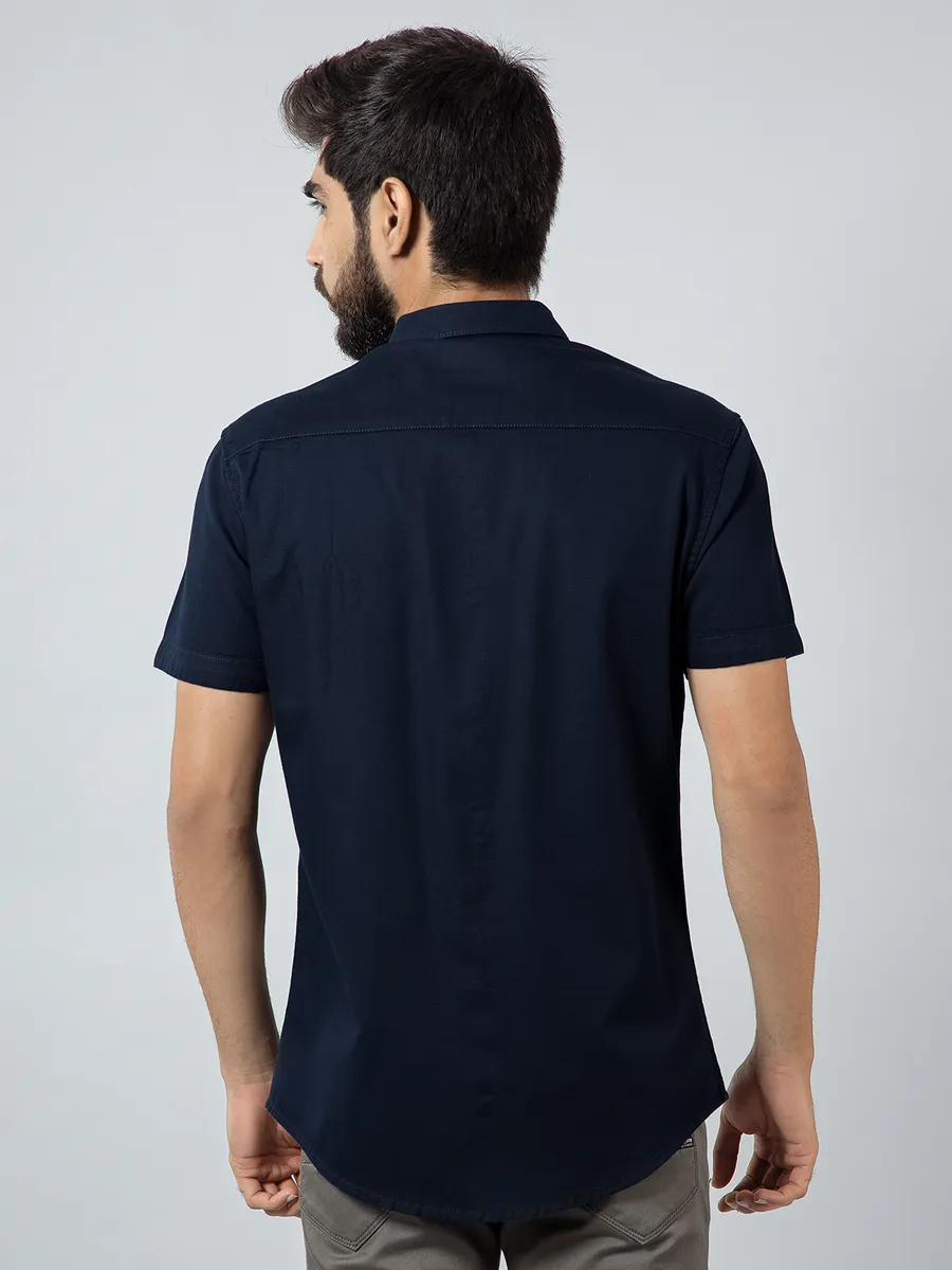 Pioneer solid navy cotton shirt for mens