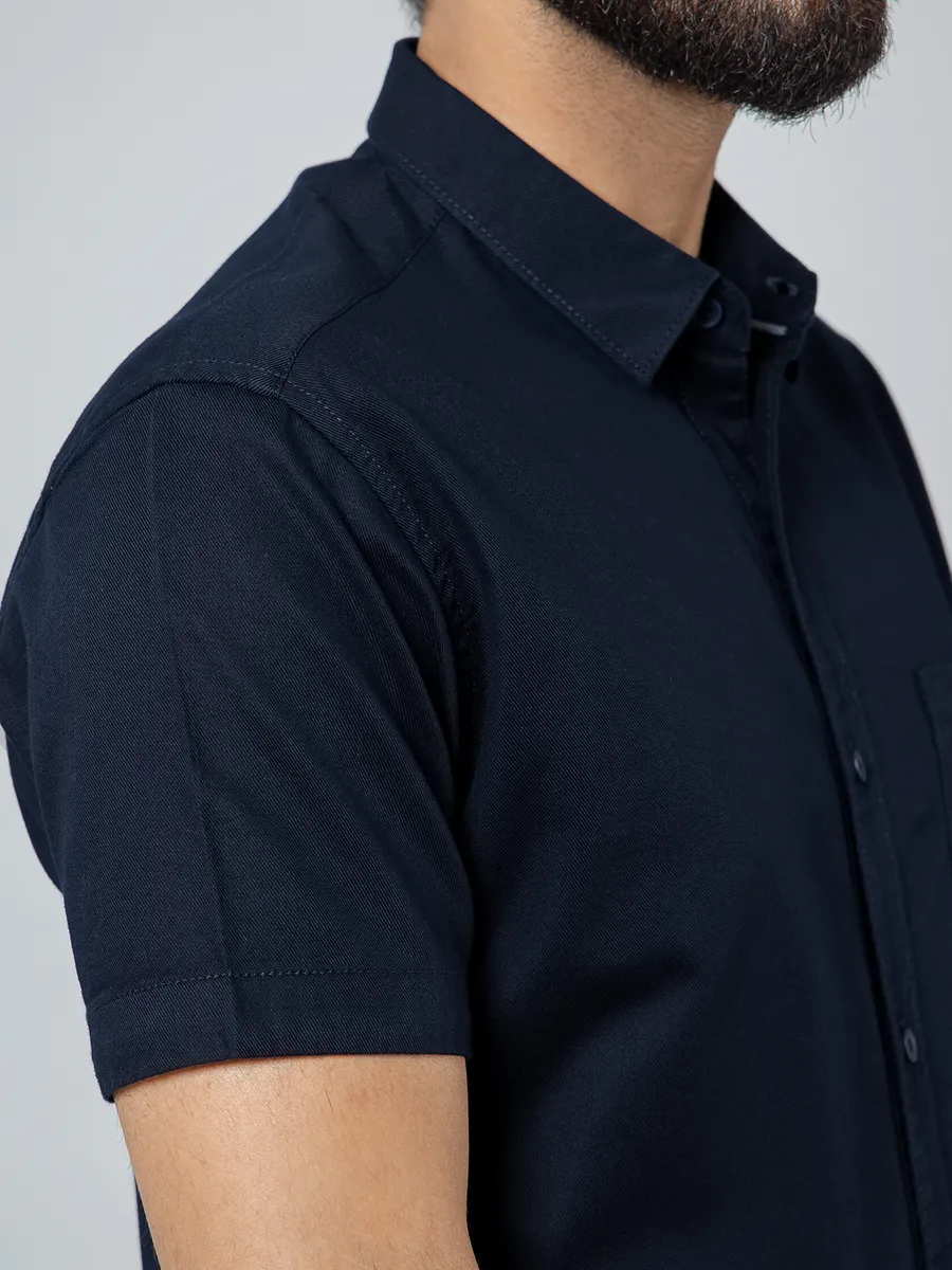 Pioneer solid navy cotton shirt for mens