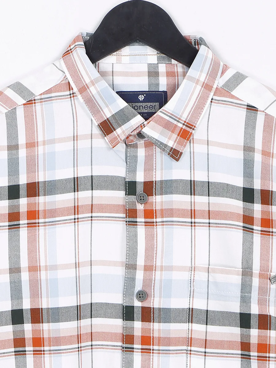 Pioneer white and orange cotton shirt