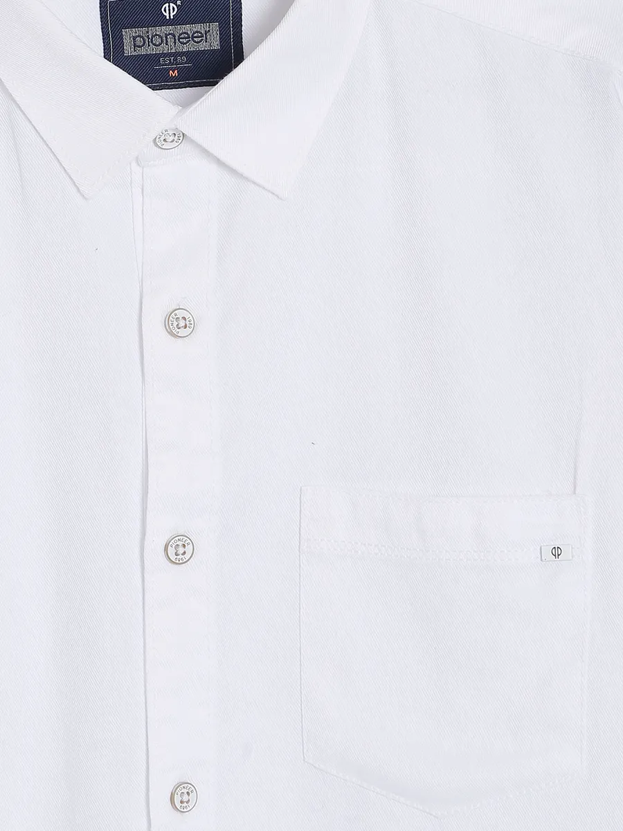 Pioneer white cotton plain shirt