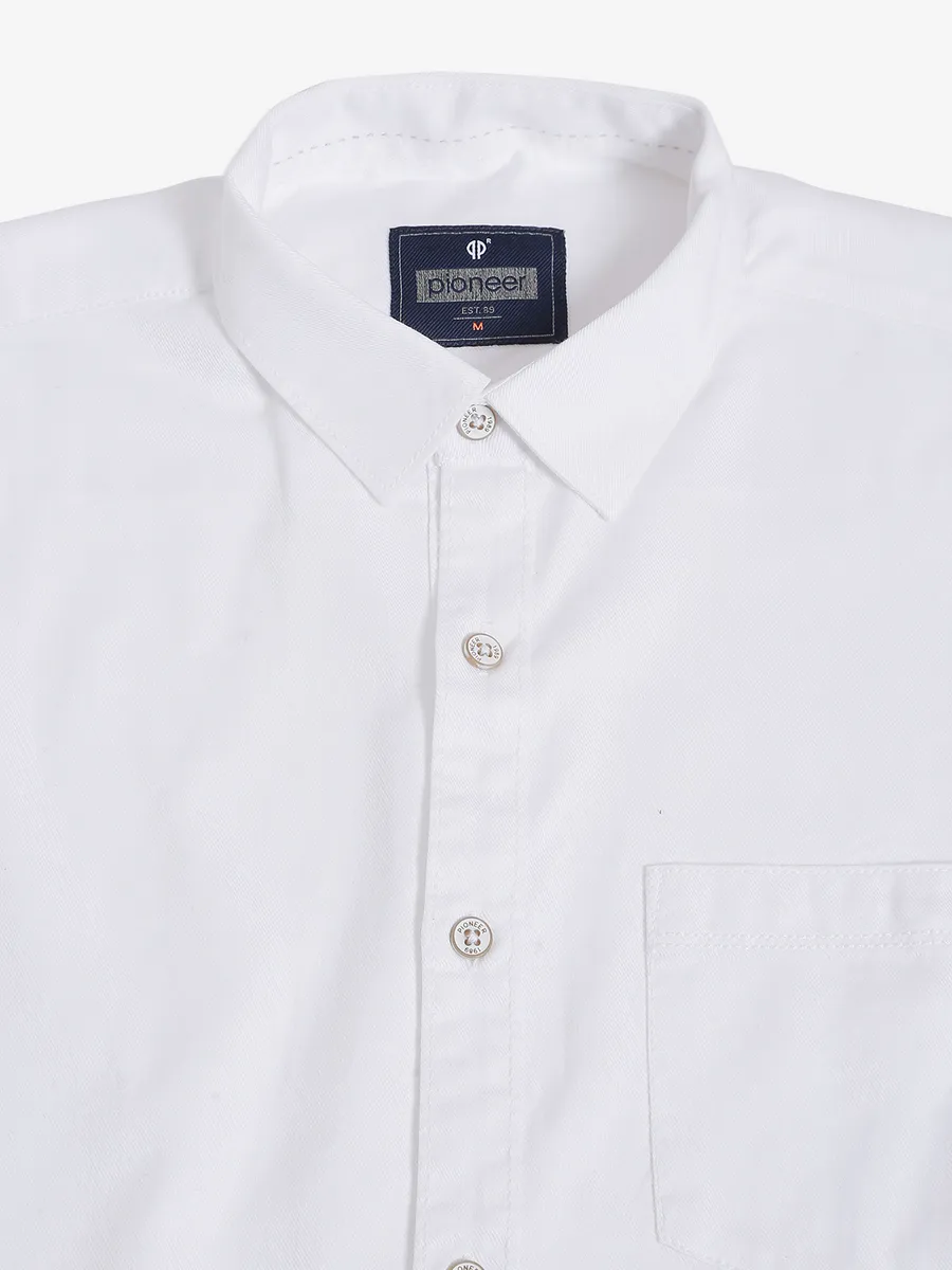 Pioneer white cotton plain shirt