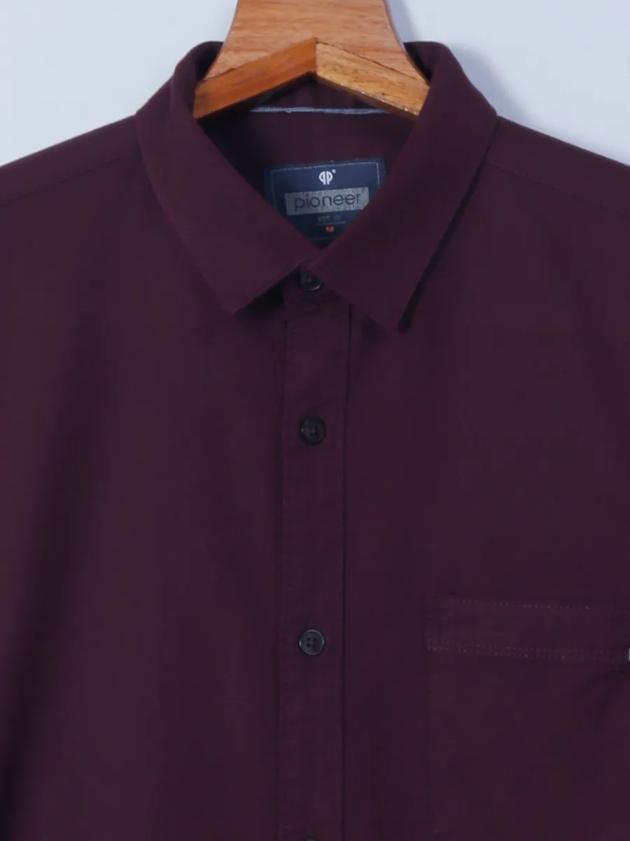 Pioneer wine plain cotton shirt