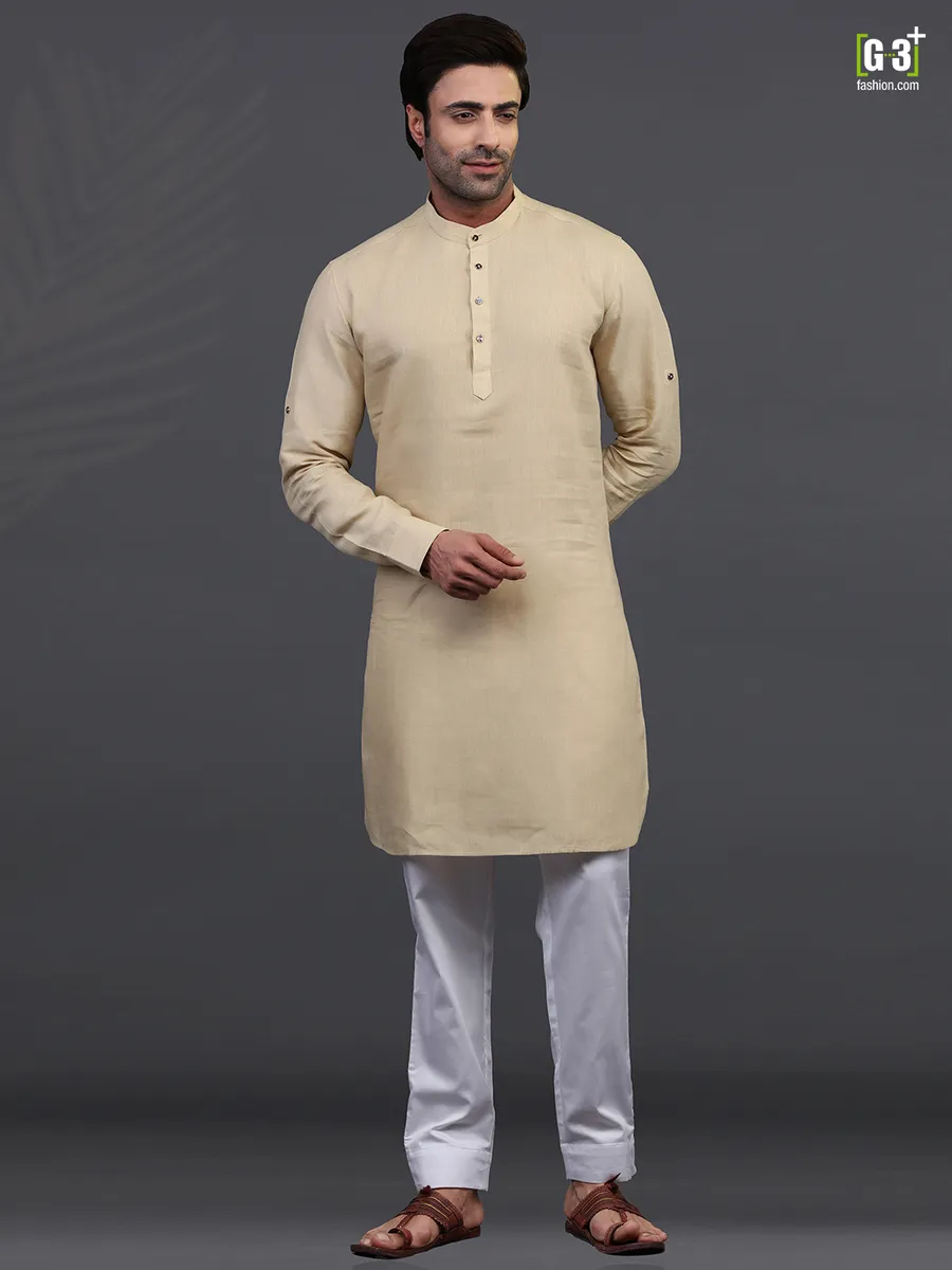 Beige linen full sleeeves kurta suit